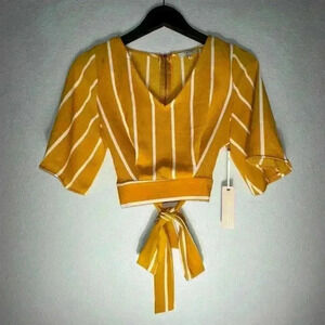 NWT! Iris Basic Yellow & White Striped Crop Top Size S